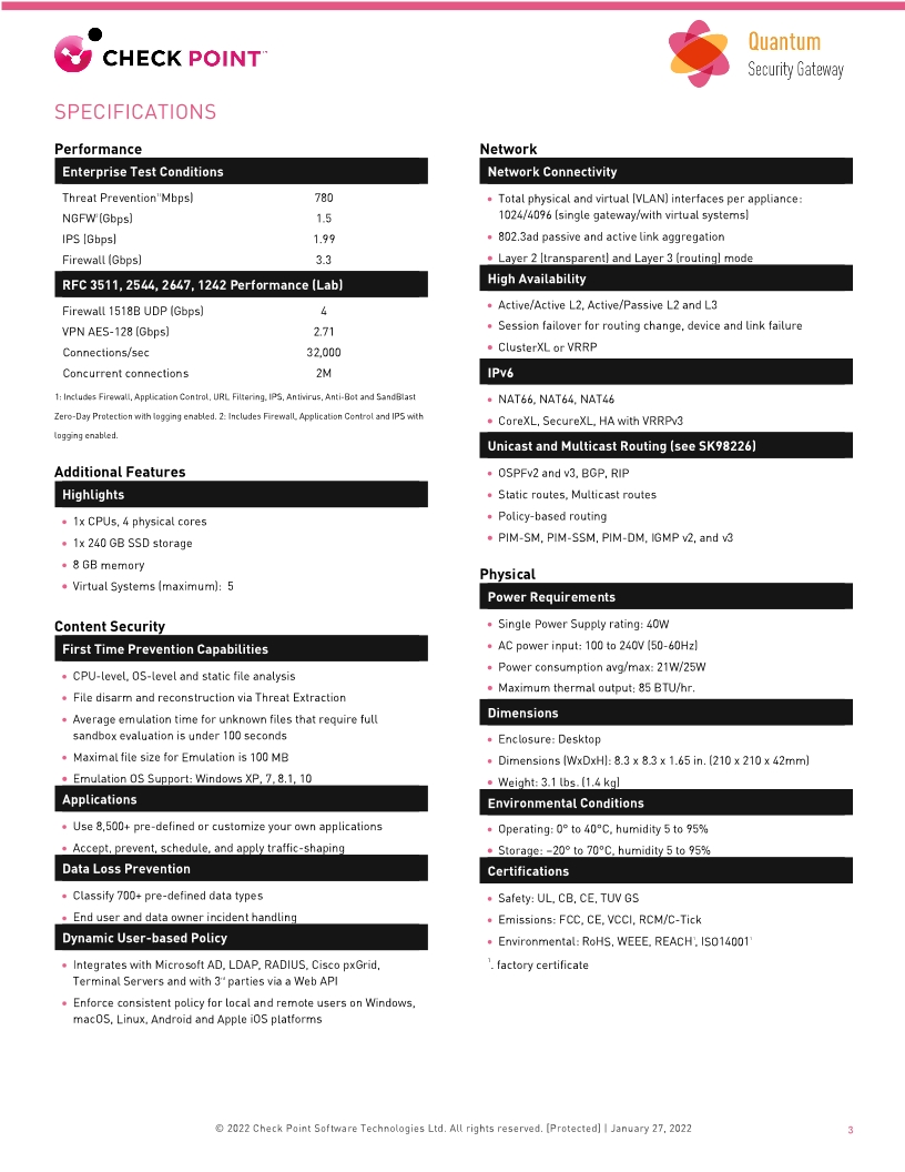 Check Point 3600 Security Gateway Datasheet