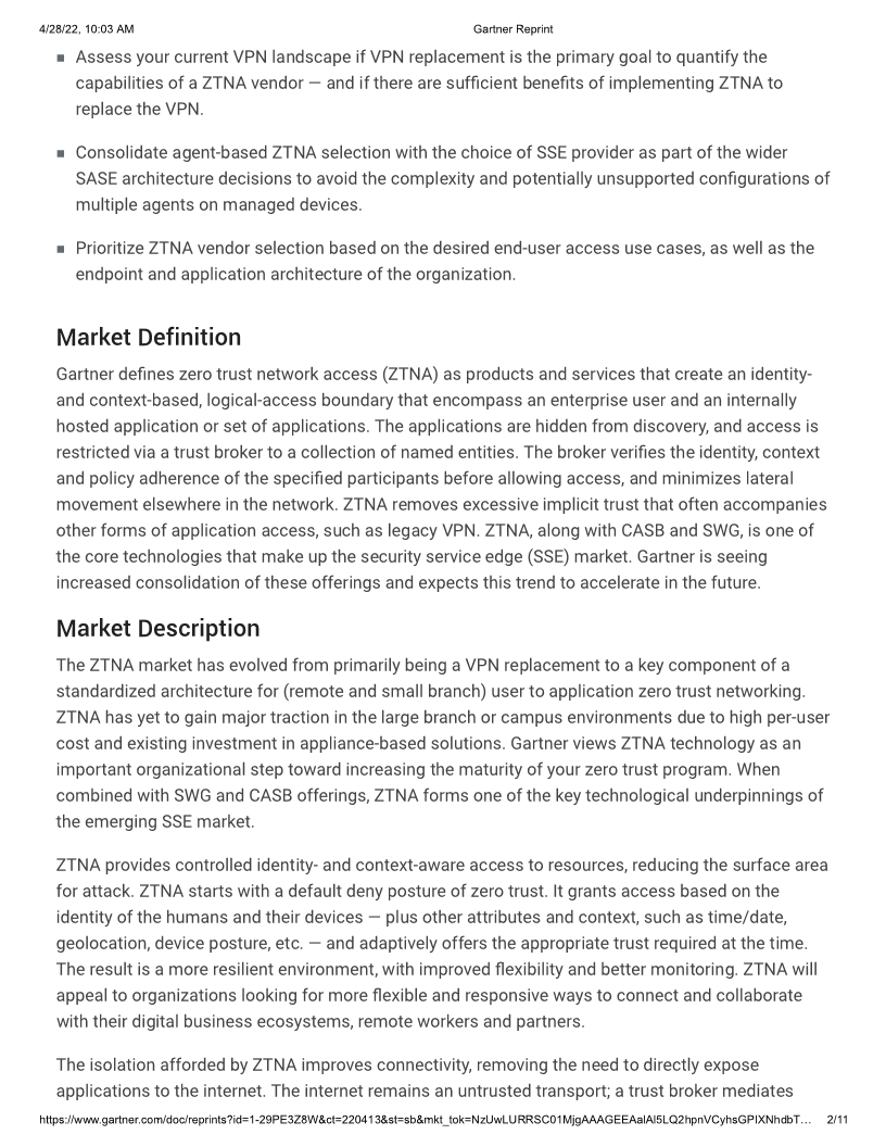 Gartner Market Guide for Zero Trust Network Access