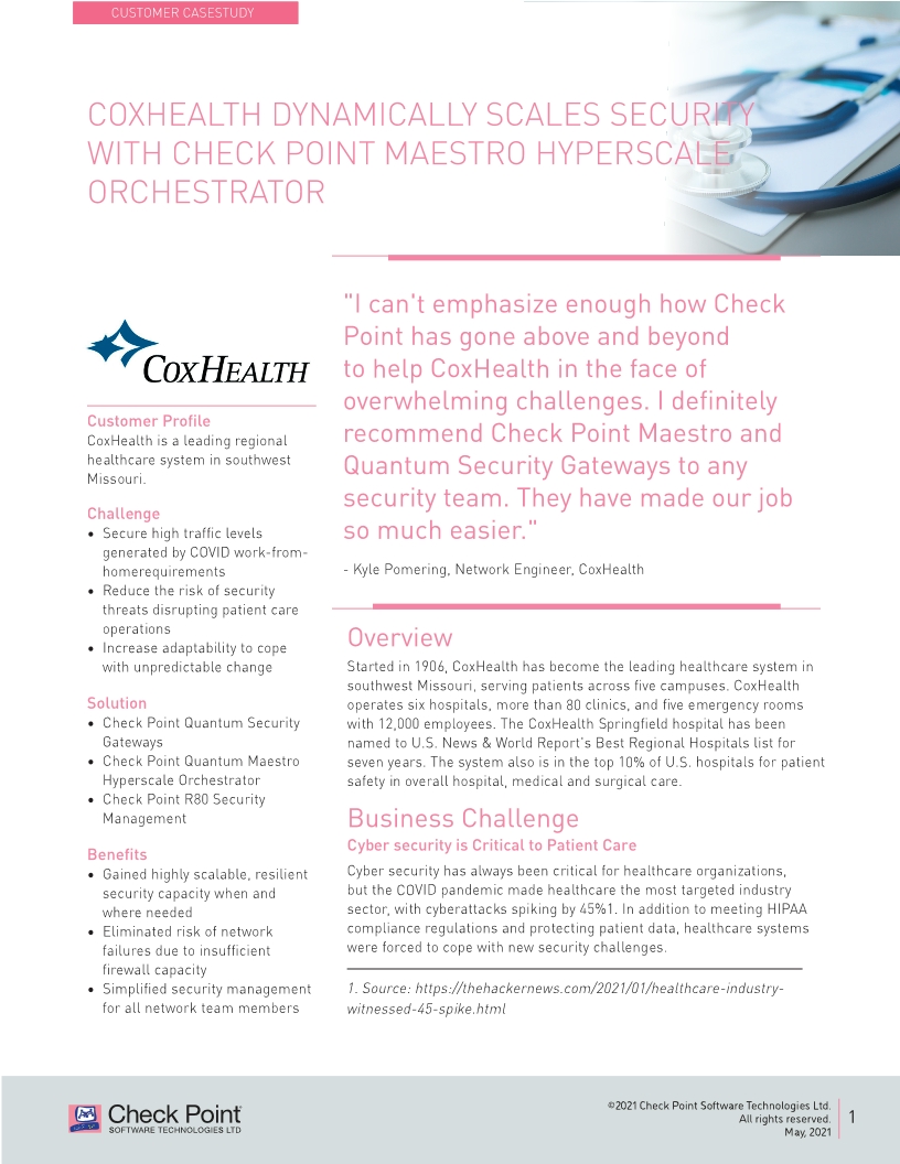 Coxhealth Dynamically Scales Security with Checkpoint Maestro